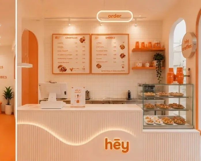 Hey Croffles order counter with menu boards